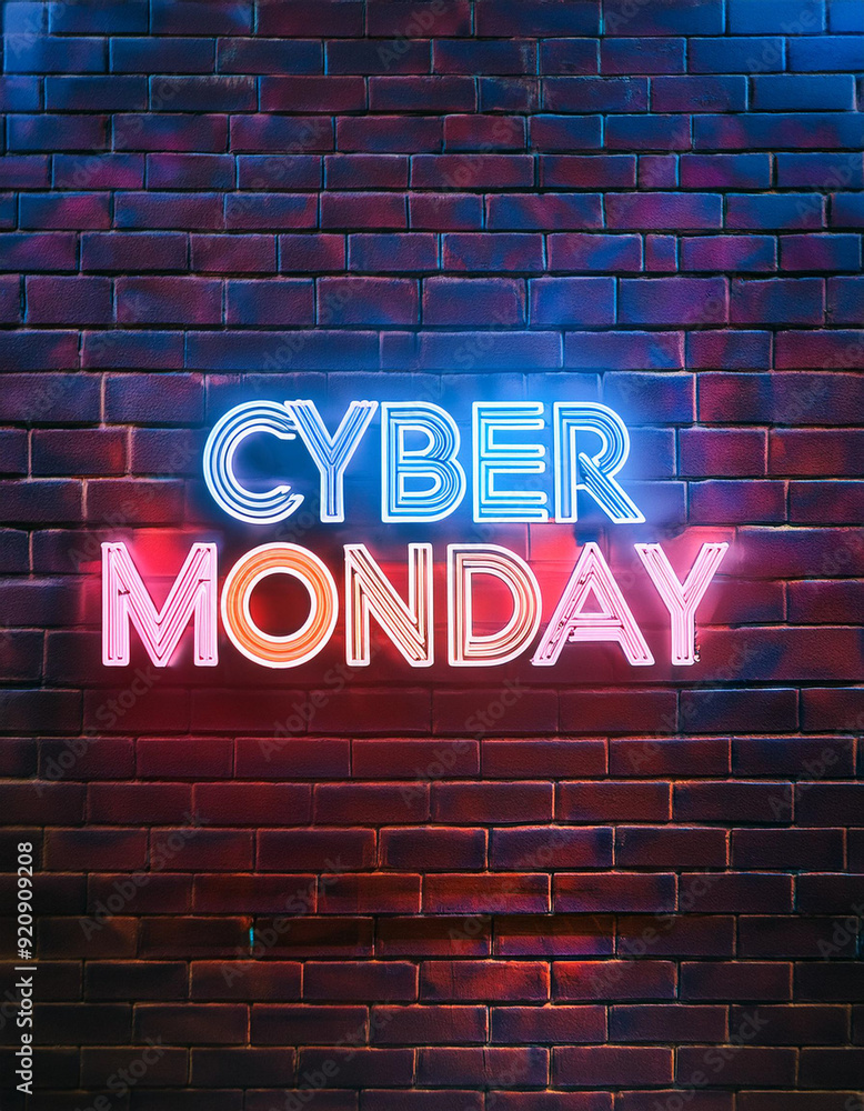 Fototapeta premium Black Friday deal. Cyber Monday Sale. Online shopping , internet ads in neon style. E-commerce. Slashing price. Set of promotional banners