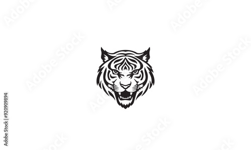 tiger head silhouette icon black logo design white background