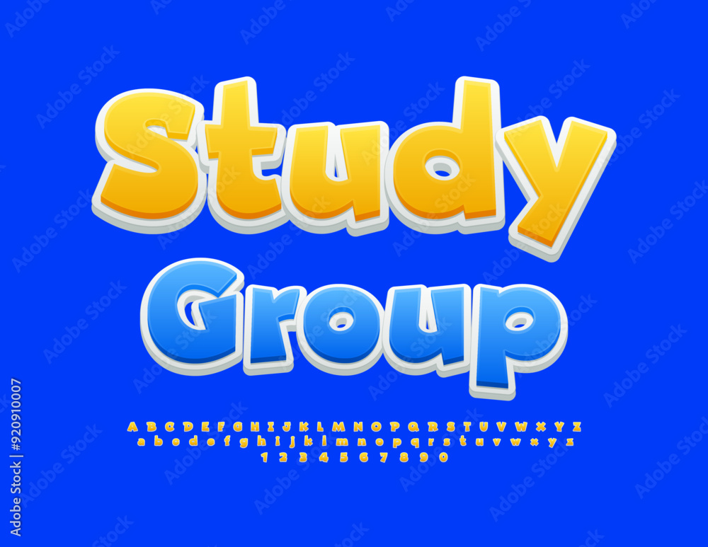 Vector creative icon Study Group. Funny Yellow Font. Creative Alphabet Letters and Numbers set. Vector creative icon Study Group. Funny Yellow Font. Creative Alphabet Letters and Numbers set.
