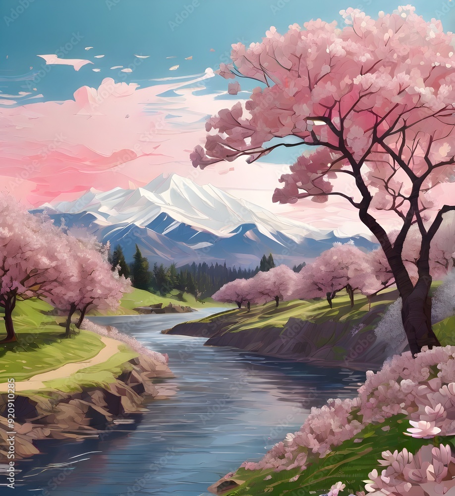 spring landscape with cherry blossom spring landscape with cherry blossom