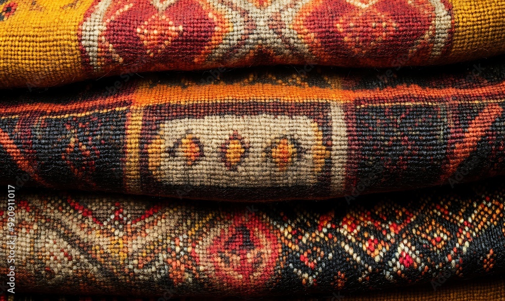 Close-Up of Andean Textile from Peru with Traditional Alpaca Wool Patterns Close-Up of Andean Textile from Peru with Traditional Alpaca Wool Patterns