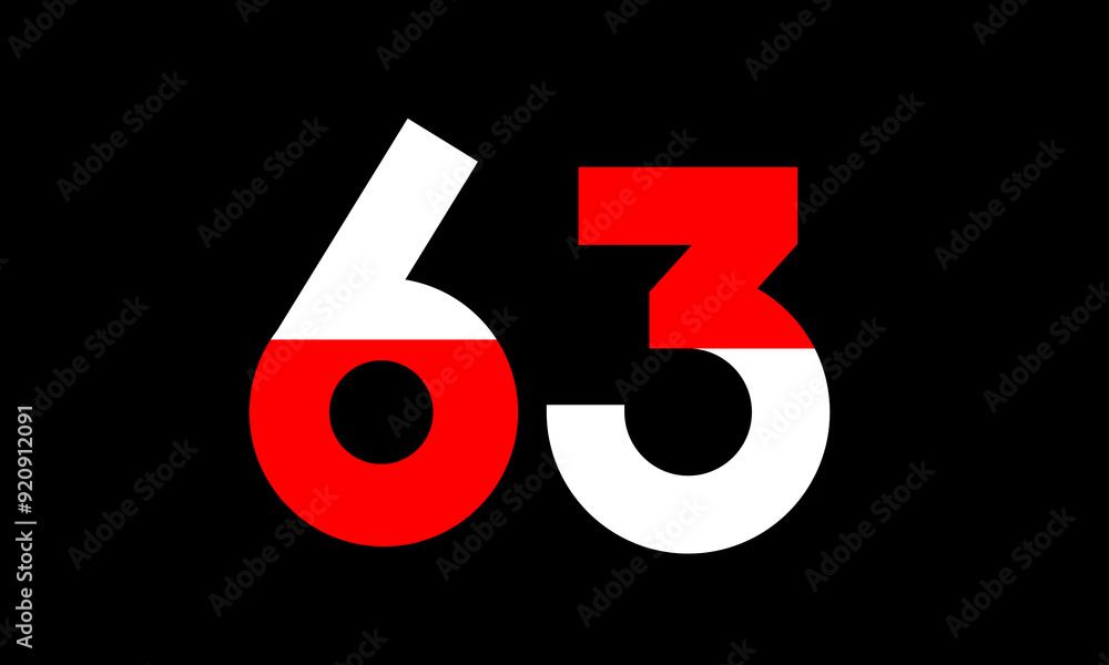 63 Red White Half Modern Number Logo 63 Red White Half Modern Number Logo