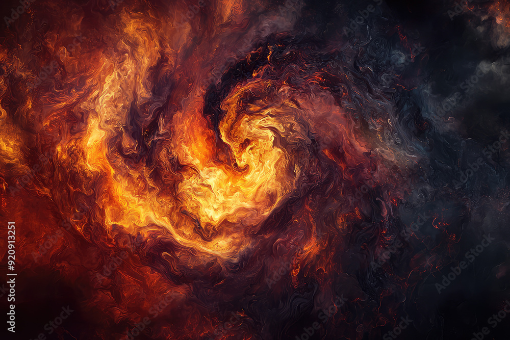 Obraz premium A mesmerizing swirling vortex of flames and smoke evokes the raw power of nature in an enchanting celestial dance.