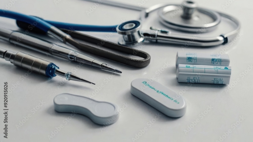 Medical diagnostic tools organized on a clean, white surface Medical diagnostic tools organized on a clean, white surface