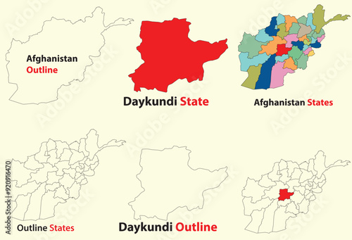 Daykundi map vector of Afghanistan, Daykundi line map, Daykundi with city map, Daykundi outline map photo