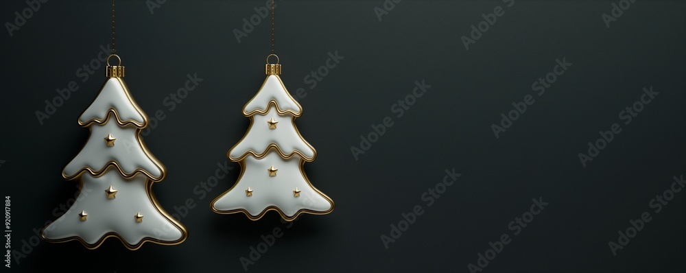 3d render of gold and white Christmas tree decorations 3d render of gold and white Christmas tree decorations