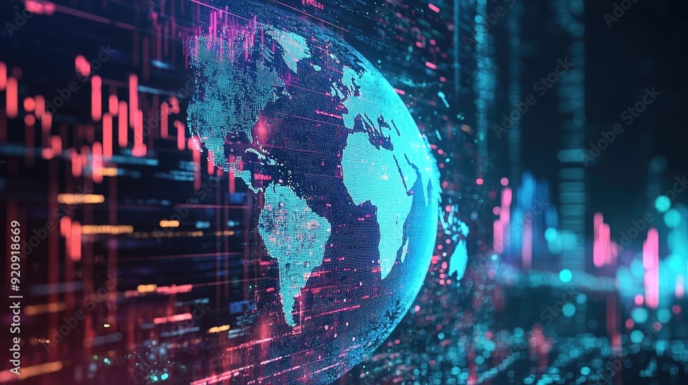 Upward-trending economic chart in a holographic display, representing successful global business strategies and financial prosperity. Upward-trending economic chart in a holographic display, representing successful global business strategies and financial prosperity.