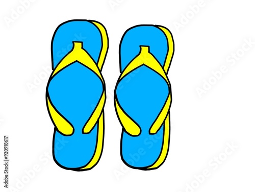 A diigital design of two sandals in blue yellow color in a white background photo