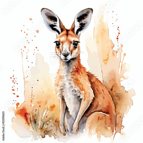 Kangaroo Watercolor illustration. Hand drawn underwater element design. Artistic vector marine design element. Illustration for greeting cards, printing and other design projects.
