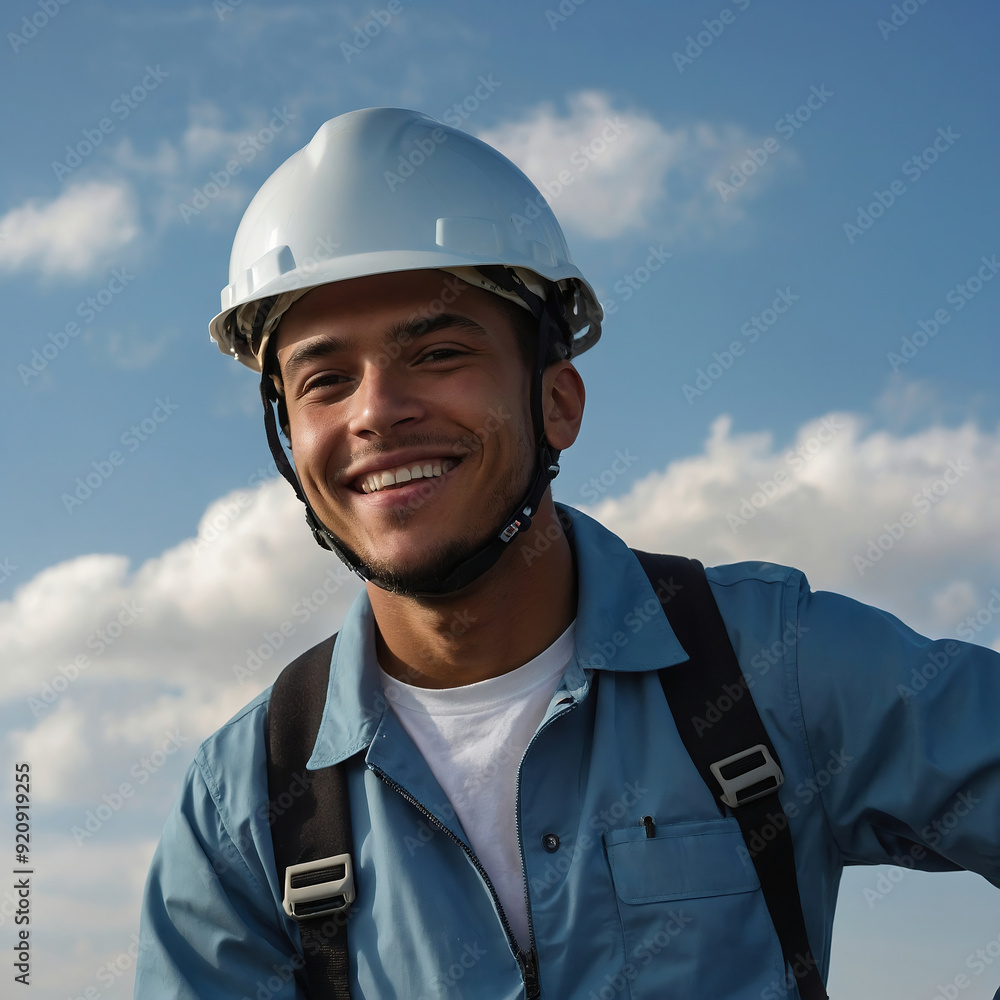 Smiling Engineer in Safety Gear at Construction Site Smiling Engineer in Safety Gear at Construction Site