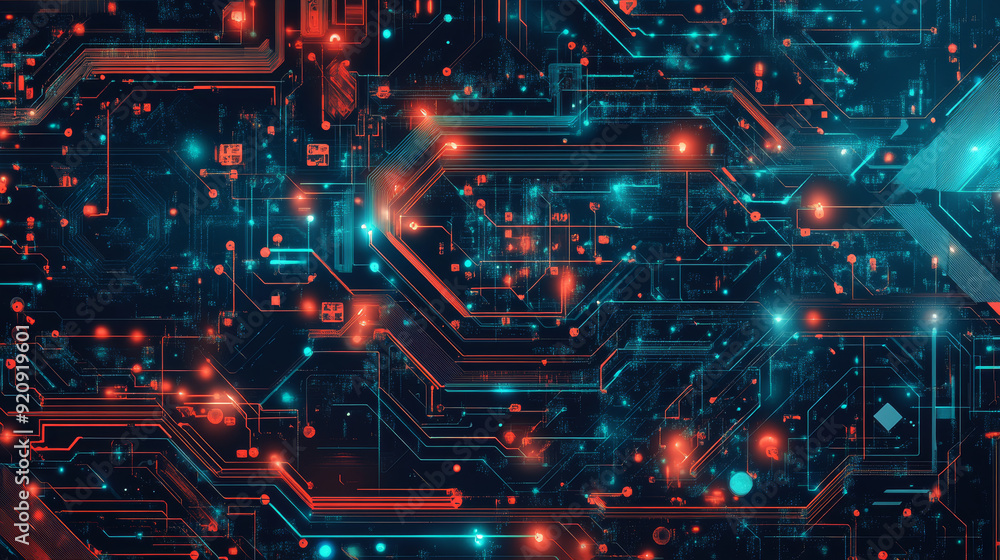 2D illustration of an abstract high-tech electronic circuit background. 2D illustration of an abstract high-tech electronic circuit background.
