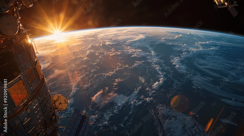 A photo of the International Space Station with Earth as the background during a sunrise A photo of the International Space Station with Earth as the background during a sunrise