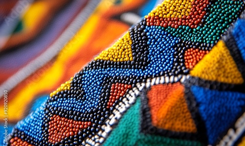 Close-Up of Traditional Zulu Beadwork from South Africa with Vibrant Geometric Patterns