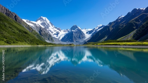 Wallpaper Mural serene beauty of an alpine lake surrounded by snow-capped peaks.  Torontodigital.ca