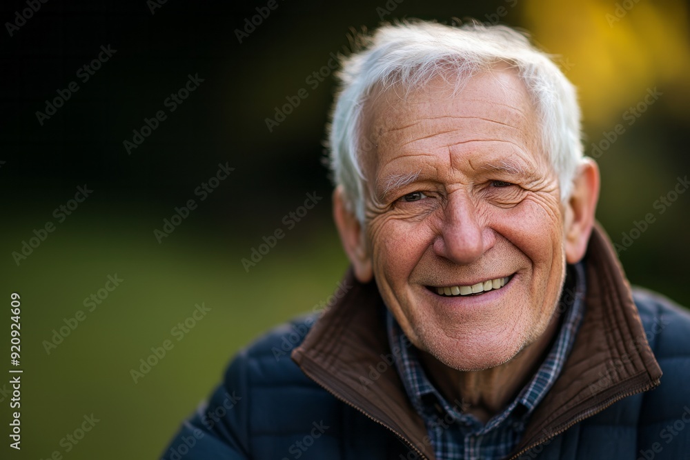 Close up portrait Elderly man smiling outdoors in nature Close up portrait Elderly man smiling outdoors in nature