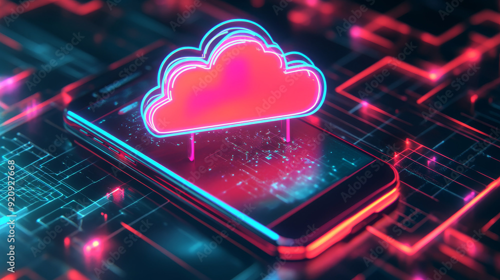 Cloud Computing Concept. Secure data exchange on a smartphone or other mobile device, with online storage. Cloud Technology illustration. Cloud Computing Concept. Secure data exchange on a smartphone or other mobile device, with online storage. Cloud Technology illustration.