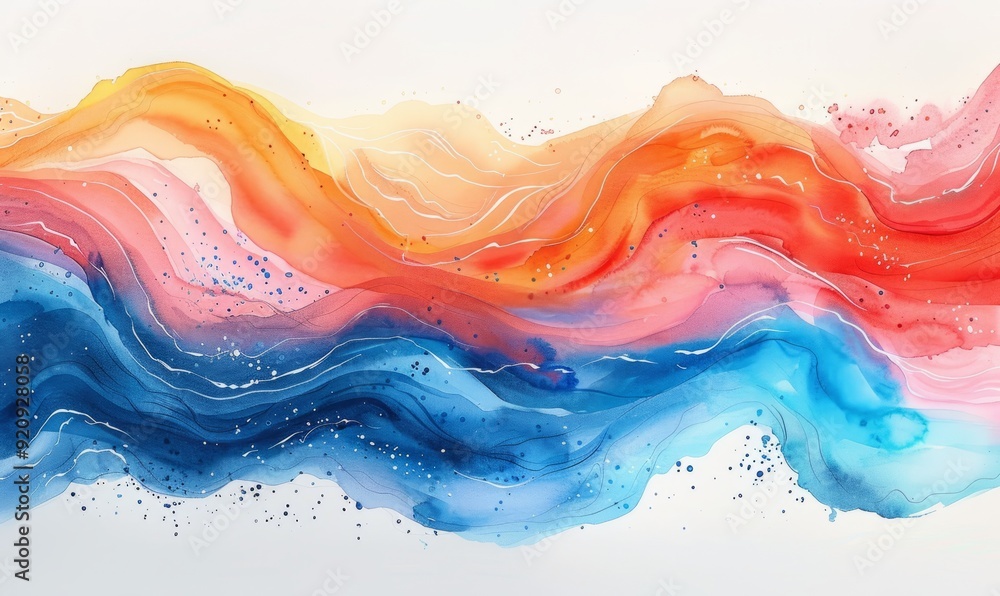 Watercolor abstract tidal wave at sunset on white. Watercolor abstract tidal wave at sunset on white.