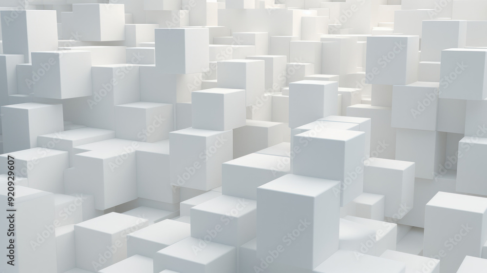 Cube background. Vast array of white cubes of different sizes, arranged in a random pattern. Minimalist color scheme and geometric pattern. Cube background. Vast array of white cubes of different sizes, arranged in a random pattern. Minimalist color scheme and geometric pattern.