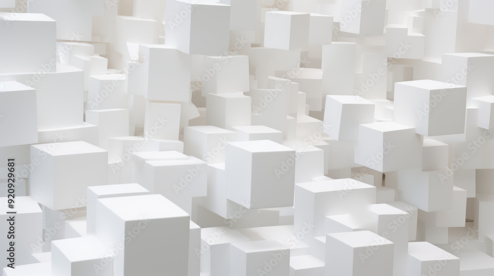 Cube background. Vast array of white cubes of different sizes, arranged in a random pattern. Minimalist color scheme and geometric pattern. Cube background. Vast array of white cubes of different sizes, arranged in a random pattern. Minimalist color scheme and geometric pattern.