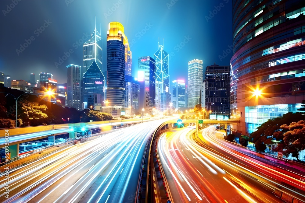 Night Time Cityscape with Light Trails. Night Time Cityscape with Light Trails.