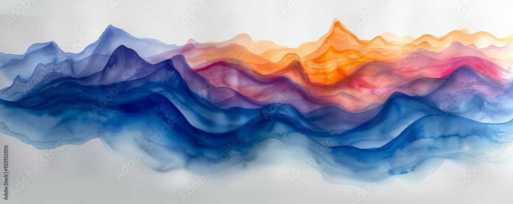 Abstract tidal waves at night in watercolor on white. Abstract tidal waves at night in watercolor on white.