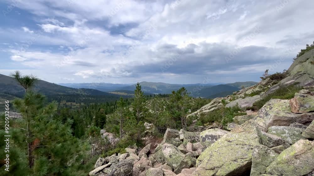 Rocky mountain view landscape from the peak. Hiking concept Rocky mountain view landscape from the peak. Hiking concept