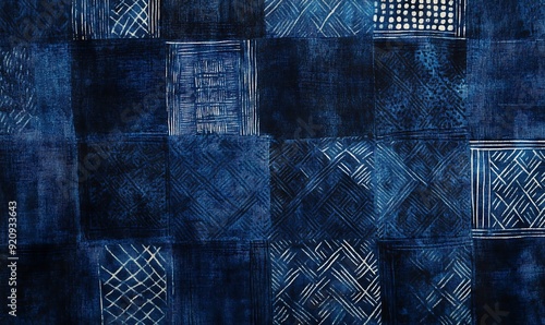 Background Featuring African Adire Fabric from Nigeria with Indigo-Dyed Patterns photo