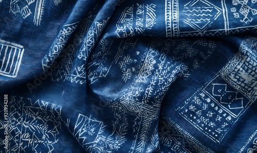 Background Featuring African Adire Fabric from Nigeria with Indigo-Dyed Patterns photo