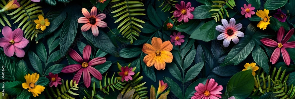 This is a colorful and eyecatching arrangement of flowers and leaves, perfect for naturethemed projects This is a colorful and eyecatching arrangement of flowers and leaves, perfect for naturethemed projects