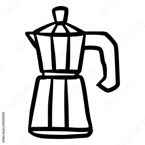 black and white hand drawn minimalist line art black and white color mokapot brewed coffee
