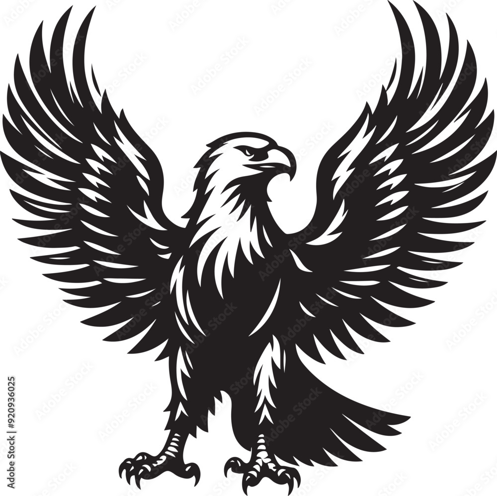 Fototapeta premium A powerful eagle silhouette in flight, wings spread wide with sharp, defined lines, symbolizing freedom and strength.