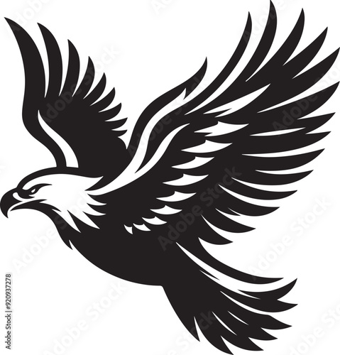 A powerful eagle silhouette in flight, wings spread wide with sharp, defined lines, symbolizing freedom and strength.