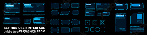 Obraz na płótnie Vector set of neon borders and frames for HUD user interface. Frames, windows and blocks with data. Modern text windows and HUD interface elements. Vector elements and frames template