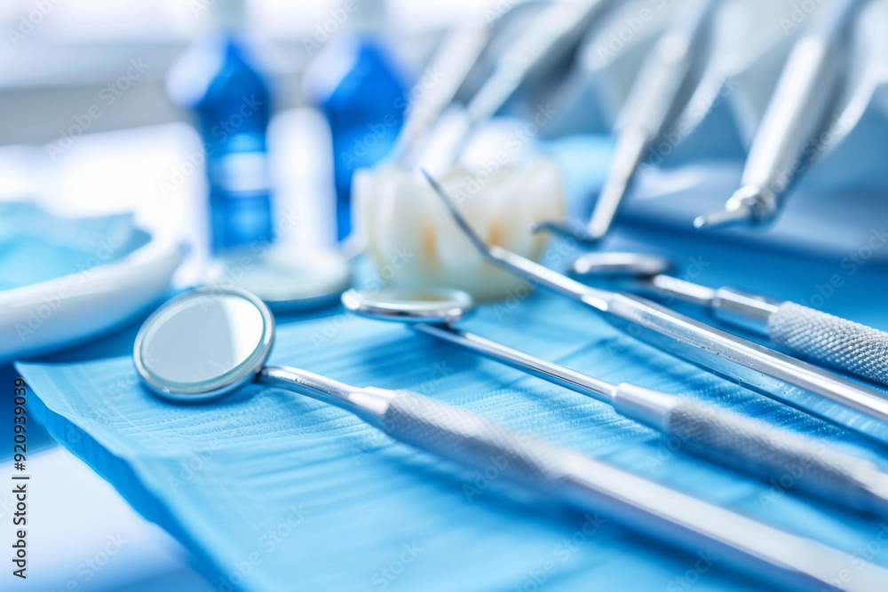 Dental tools on dentist office background Dental tools on dentist office background