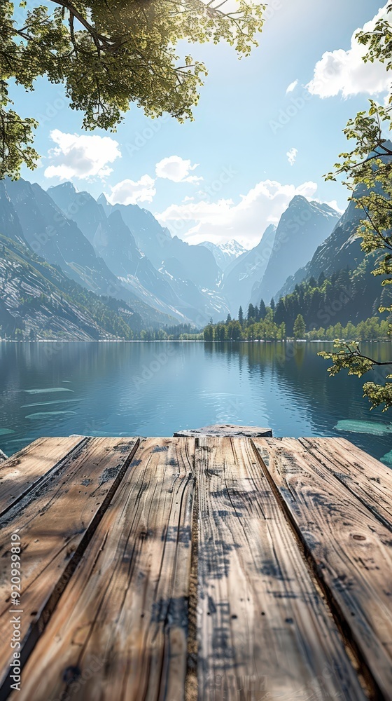 Fototapeta premium Wooden Dock Overlooking Mountain Lake.