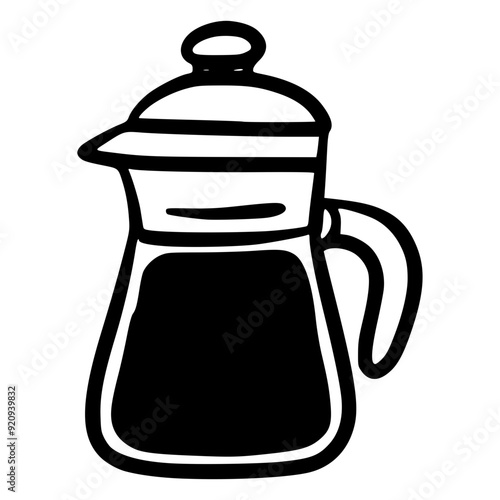 black and white hand drawn minimalist line art black and white color mokapot brewed coffee
