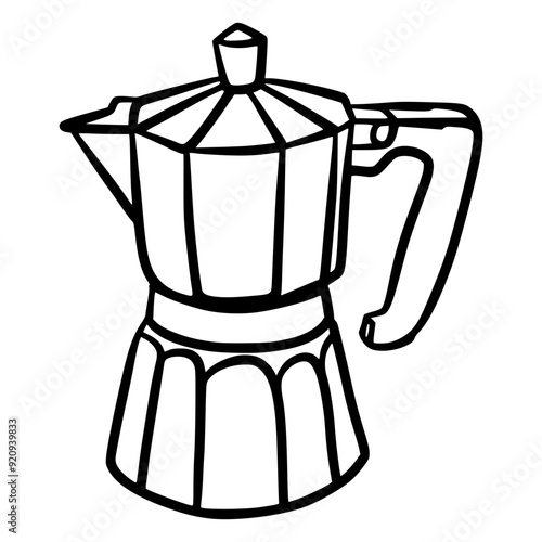 black and white hand drawn minimalist line art black and white color mokapot brewed coffee