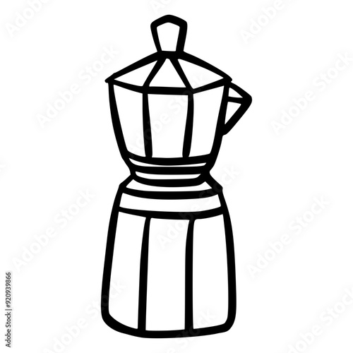 black and white hand drawn minimalist line art black and white color mokapot brewed coffee