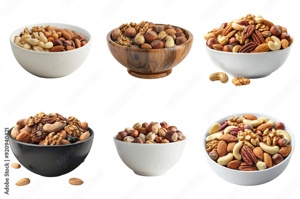 Assorted Nuts in Various Bowls Assorted Nuts in Various Bowls
