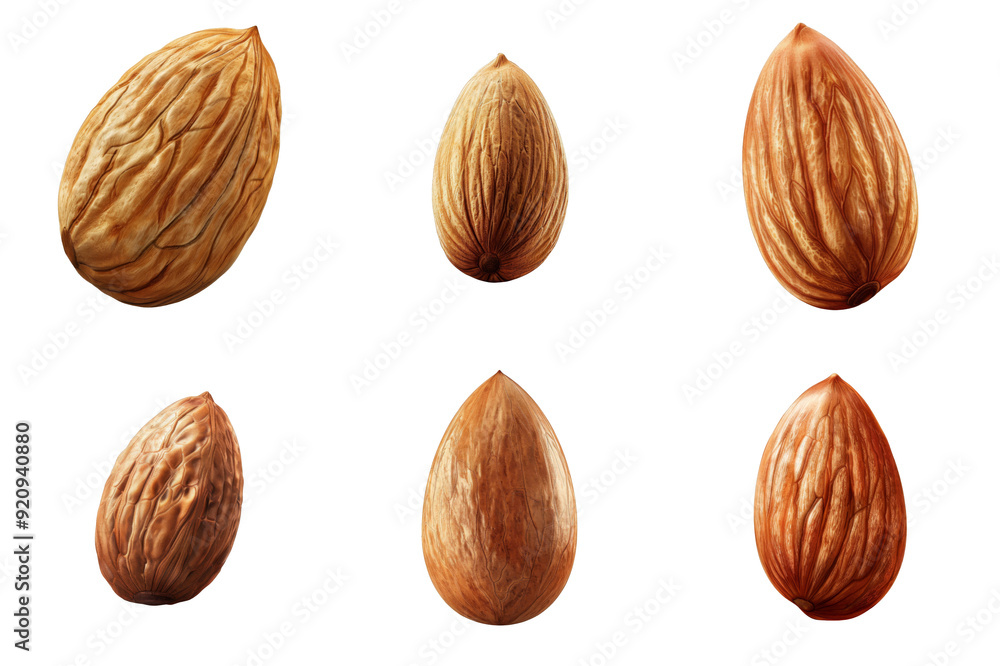 Five Close-Up Images of Whole Almonds Five Close-Up Images of Whole Almonds
