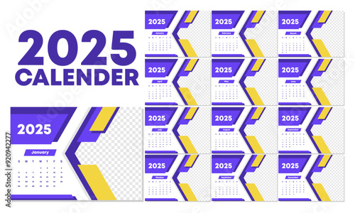 Elegant Purple and Yellow 2025 Calendar