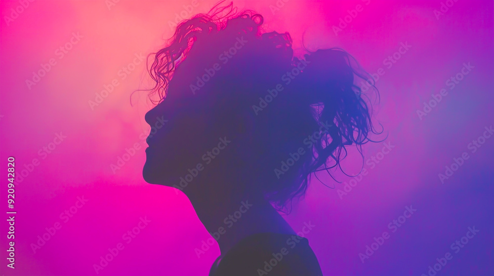 Silhouette of Woman in Artistic Pink and Purple Lighting Silhouette of Woman in Artistic Pink and Purple Lighting