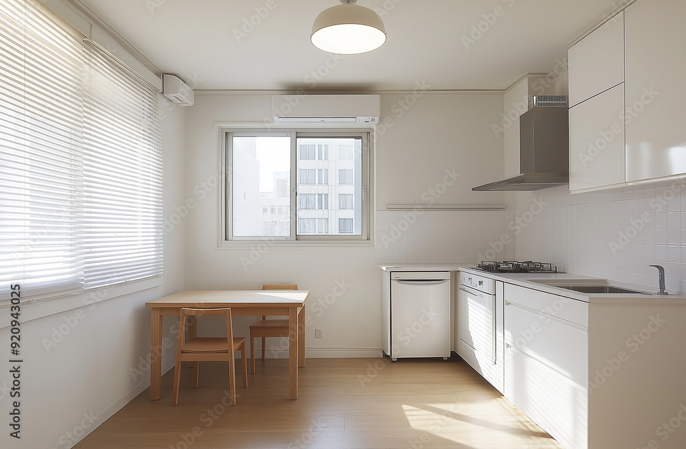 a kitchen with a table and chairs and a table with a table and a window a kitchen with a table and chairs and a table with a table and a window