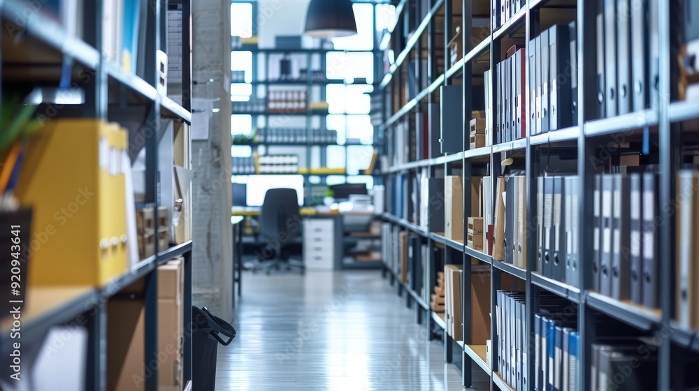 A business office with a well-organized file storage system, ensuring easy access to important documents. A business office with a well-organized file storage system, ensuring easy access to important documents.