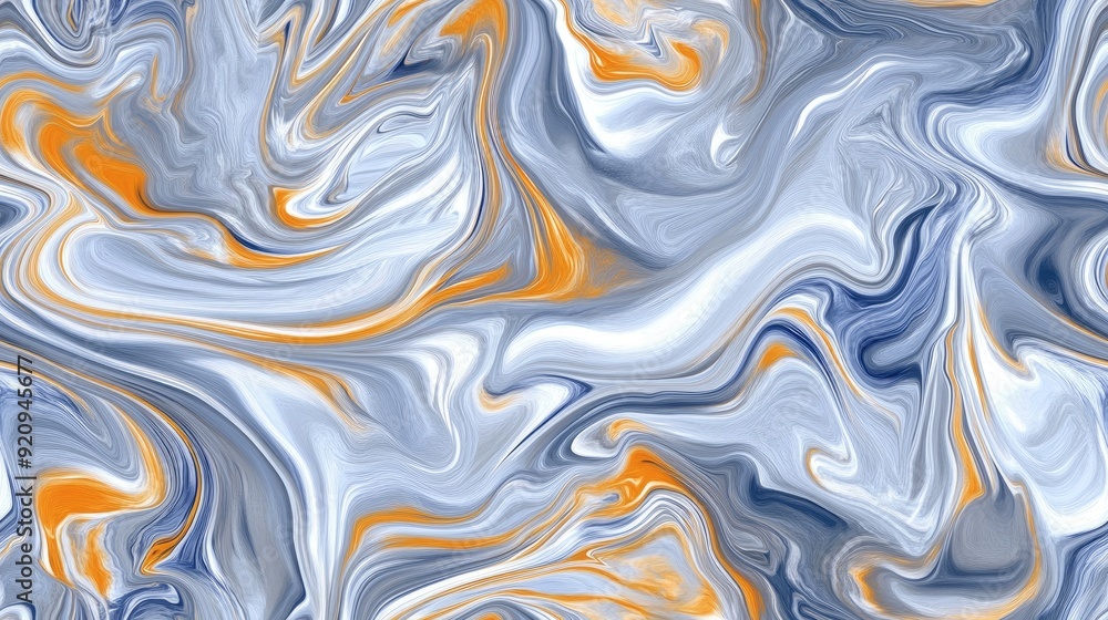 Fototapeta premium This artwork showcases fluid brush strokes with vivid orange, blue, and white colors blending in harmonious waves and swirls, creating a lively and captivating effect SEAMLESS PATTERN