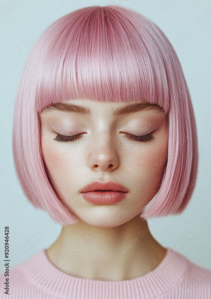 A woman with pink hair and a pink shirt A woman with pink hair and a pink shirt