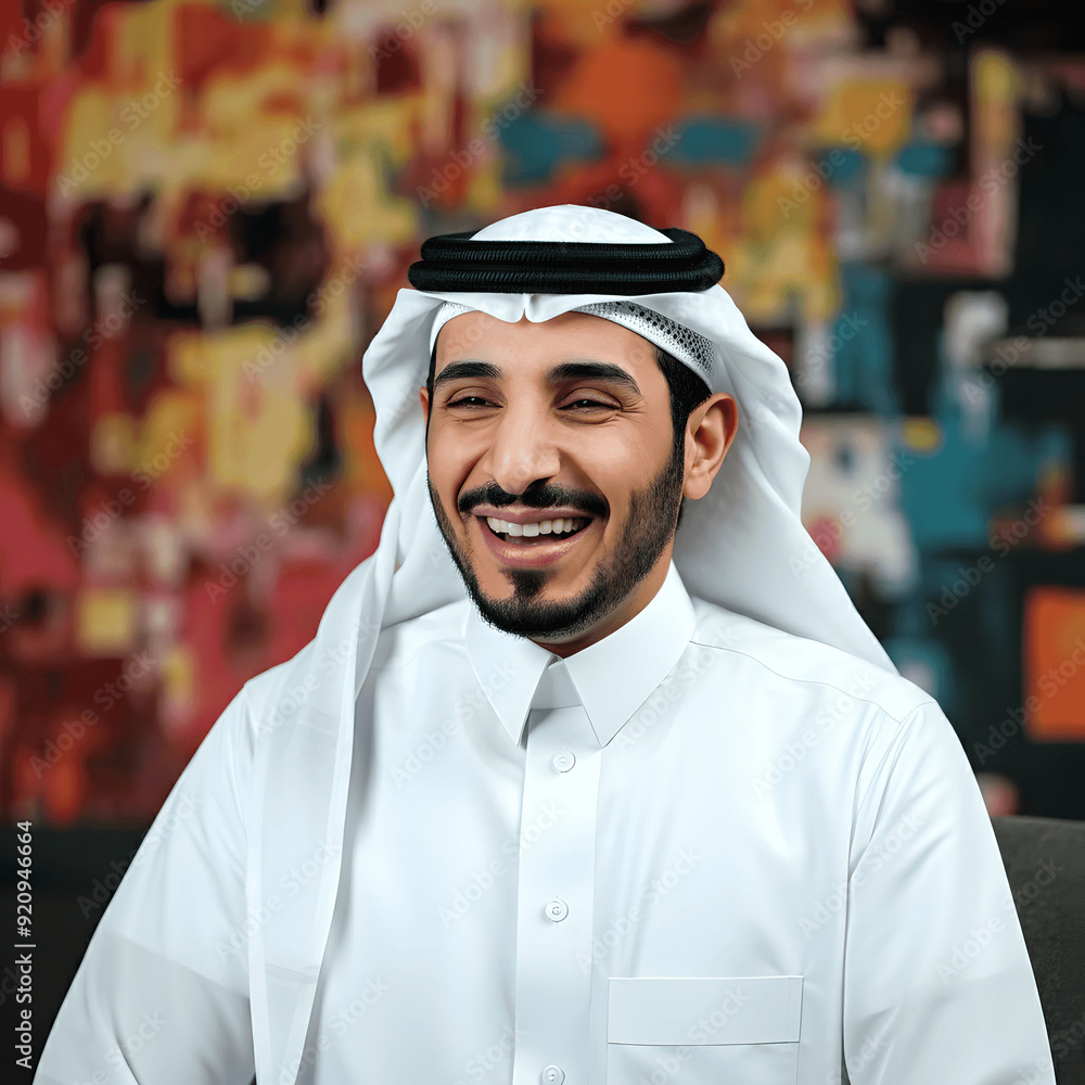 saudi man smiling in a studio with a colorful background saudi man smiling in a studio with a colorful background