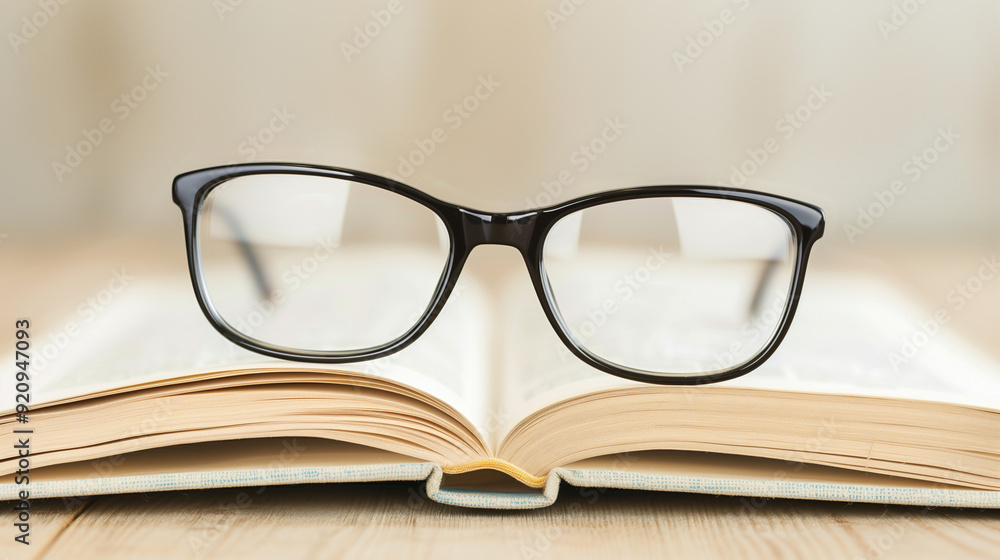 Black Reading Glasses Resting on an Open Book in Soft Focus Background, Ideal for Education, Learning, Reading, Literature, Study, Academics Knowledge Eye Care Vision Accessories, Intellectual Themes Black Reading Glasses Resting on an Open Book in Soft Focus Background, Ideal for Education, Learning, Reading, Literature, Study, Academics Knowledge Eye Care Vision Accessories, Intellectual Themes