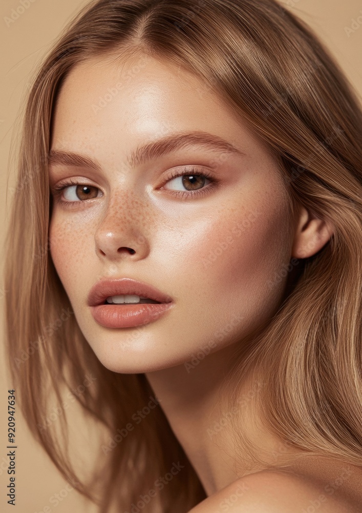 A woman with light brown hair and a tan complexion is wearing makeup A woman with light brown hair and a tan complexion is wearing makeup