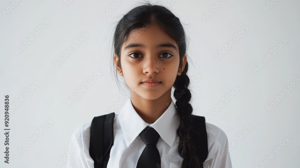 Profile of young girl wearing school uniform Profile of young girl wearing school uniform